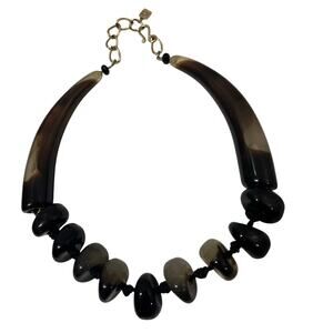 Oscar de la Renta Lucite Choker Necklace Smoky Gray Black Statement Jewelry